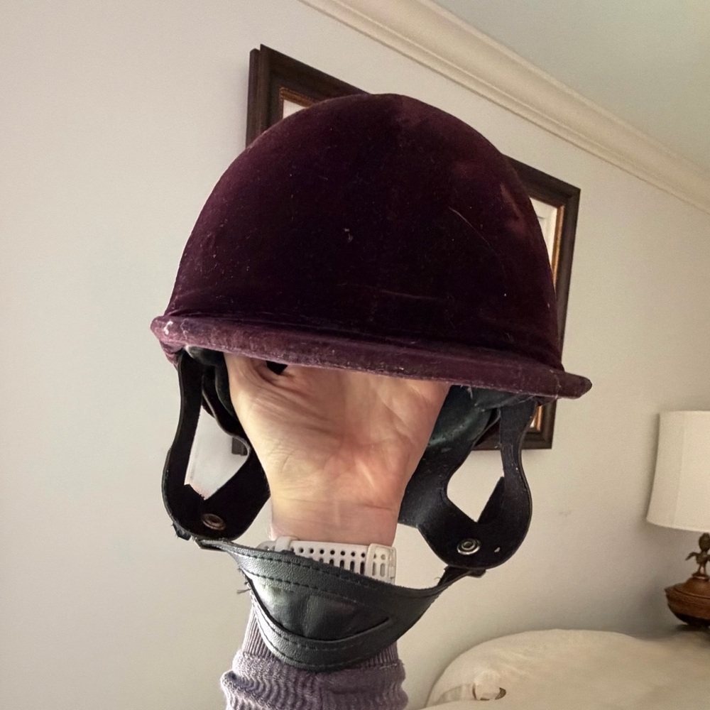 Girl’s 6 7/8 Velvet Equestrian Riding Helmet in Deep Burgundy
